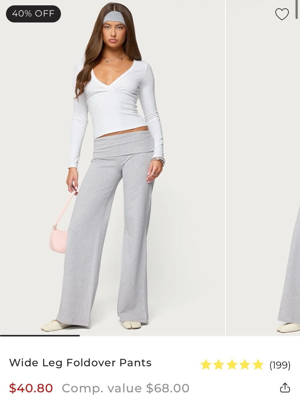 Edikted Wide-Leg Foldover Pants in Light Gray